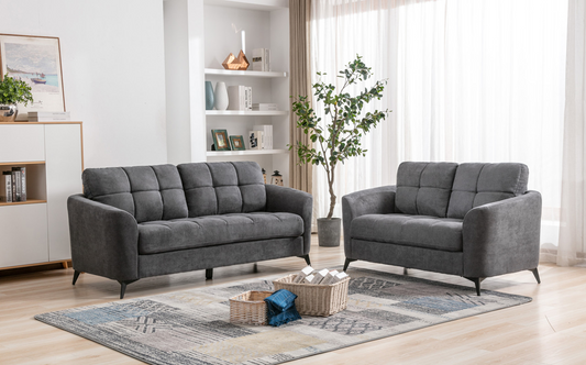 89727-PIEO GREY WOVEN VELVET FABRIC SOFA AND LOVESEAT