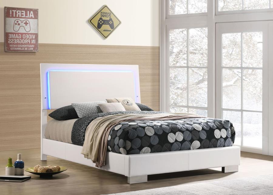 Felicity Wood LED Panel Bed White High Gloss