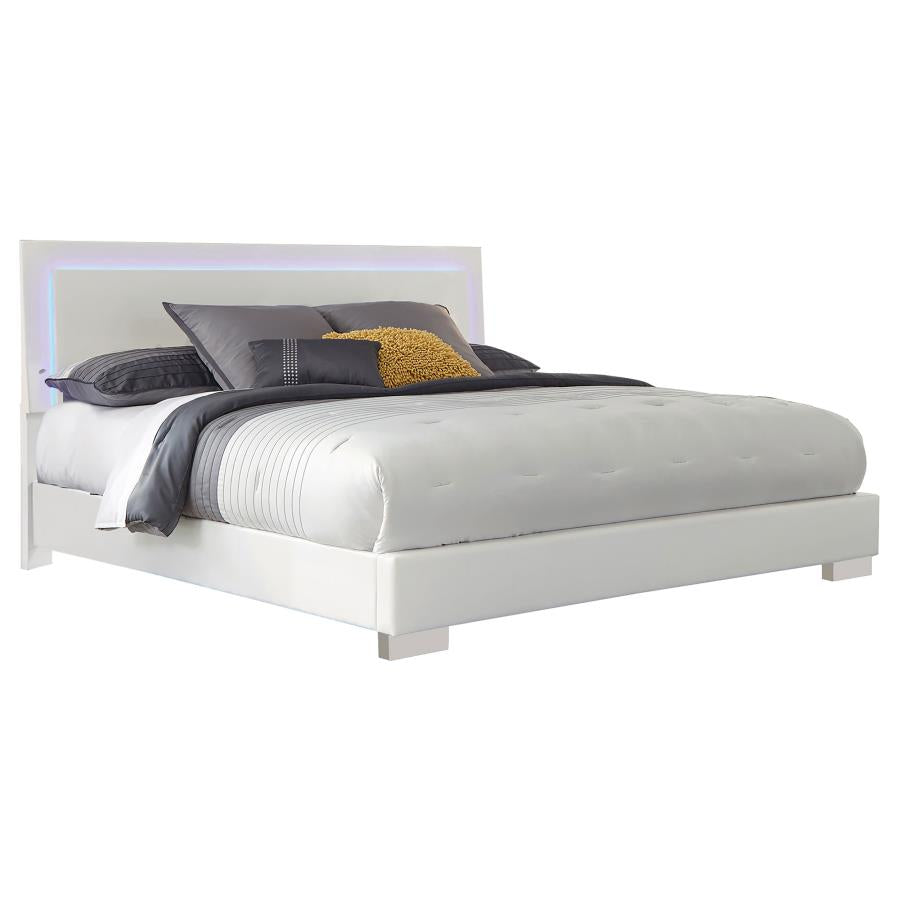 Felicity Wood LED Panel Bed White High Gloss