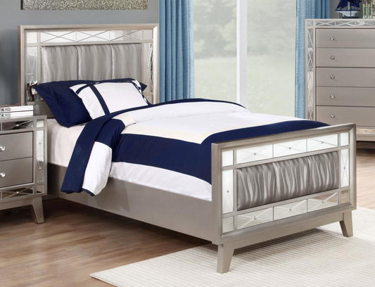 Leighton Wood  Panel  Bed Metallic Mercury