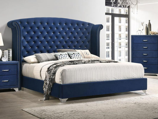 Melody Upholstered Queen Wingback Bed Pacific Blue Queen or King