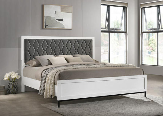 nora  Upholstered Panel Bed White	(mattress not included)