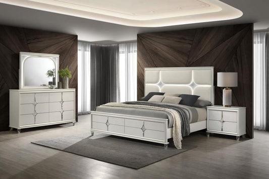 Olivia 4-piece  Bedroom Set Pearl White	( mattress not included)