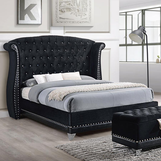 Barzini Upholstered Queen Wingback Bed Black Queen or King (Mattress not Included)