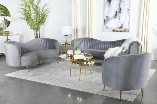 Sophia 3-piece Upholstered Channel Tufted Sofa Set Grey