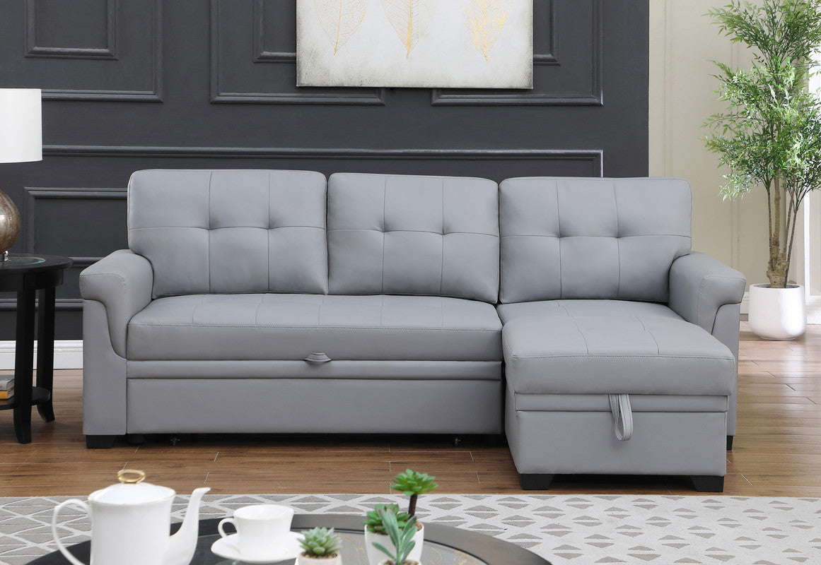 81346 Lexi Gray Leather Modern Reversible Sleeper Sectional Sofa