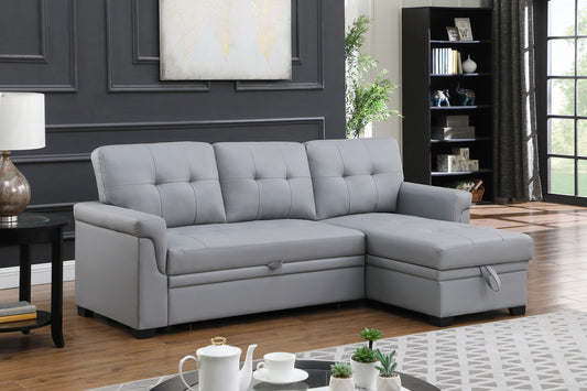 81346 Lexi Gray Leather Modern Reversible Sleeper Sectional Sofa