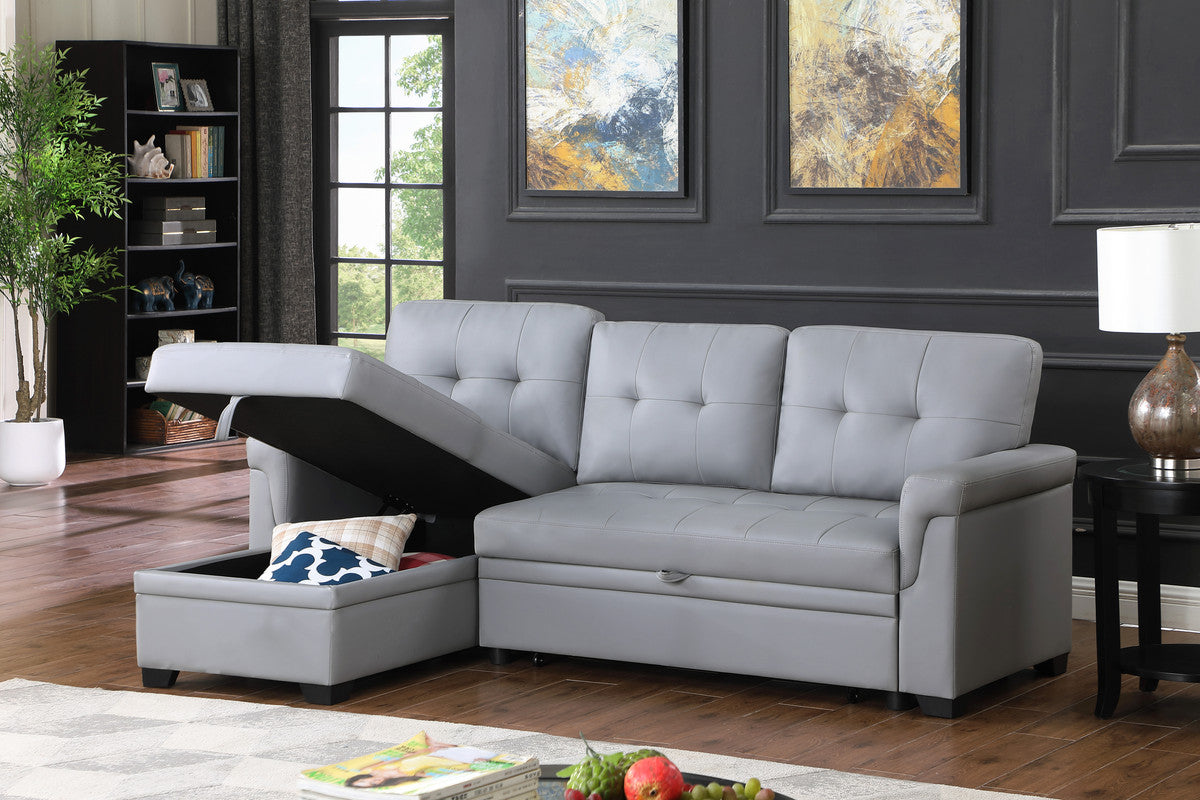 81346 Lexi Gray Leather Modern Reversible Sleeper Sectional Sofa