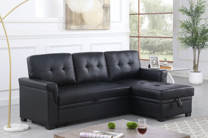 81346 Lexi Gray Leather Modern Reversible Sleeper Sectional Sofa