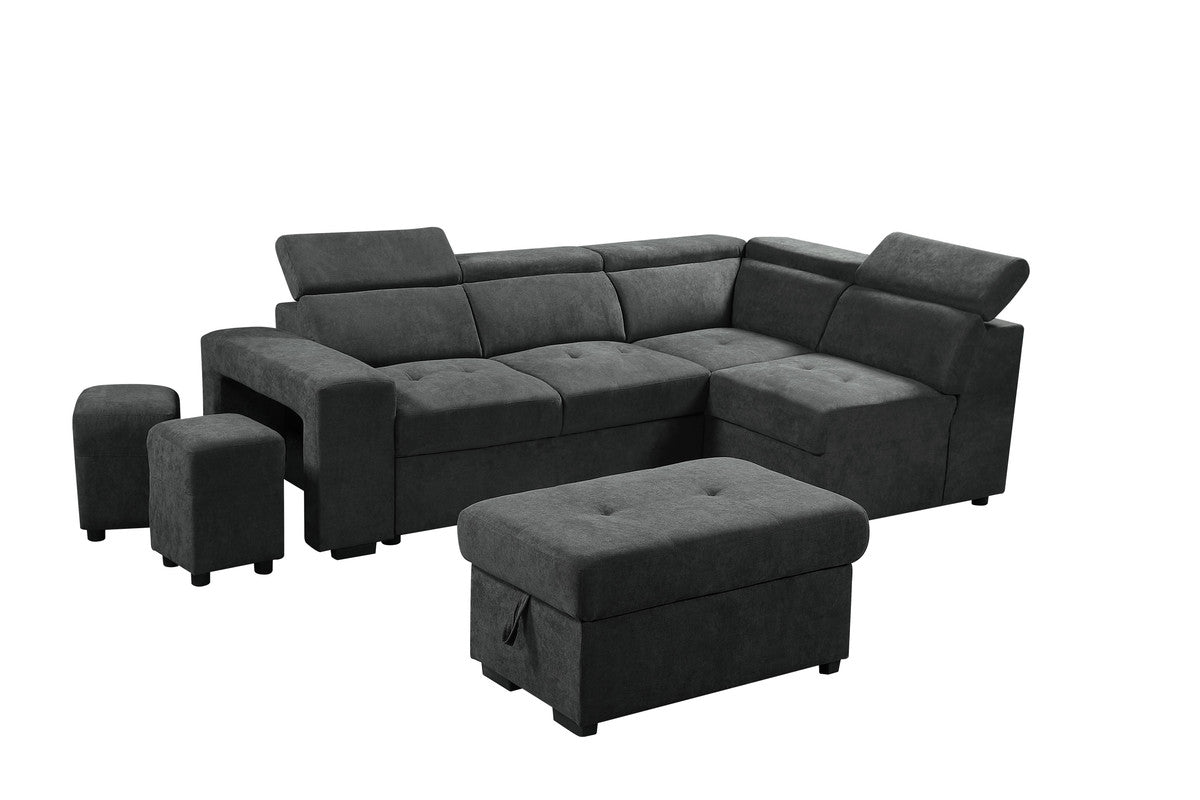 89130 Henrik Dark Gray Sofa Sleeper Sectional w/ Storage and Stools