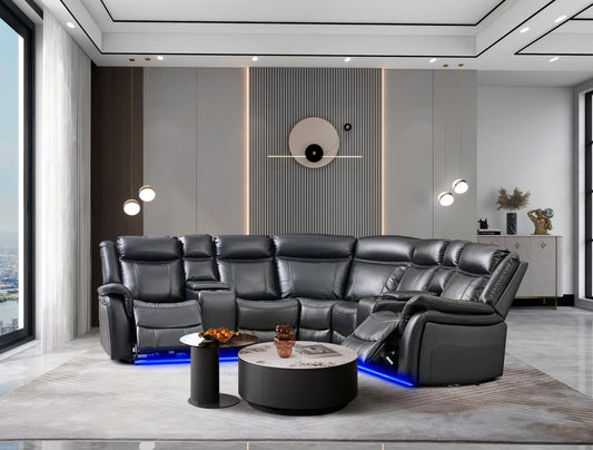 L466 - Jay (Black)3 PC Reclining Black Sectional W/ LED