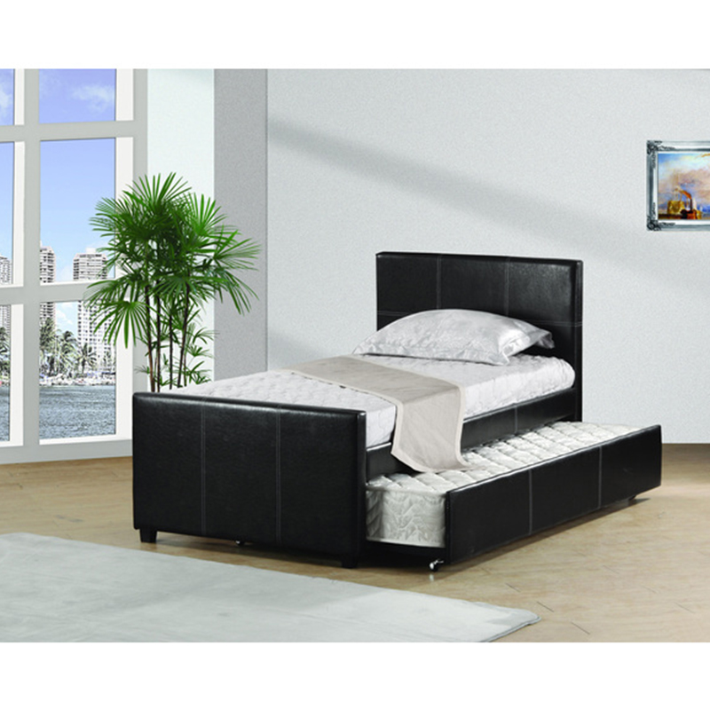 M7526-TWIN BLACK PU Twin Platform Bed w/ Trundle (Fully Slated)