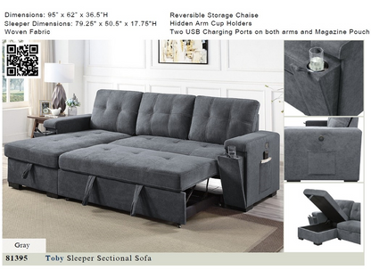 81395 Sleeper Sectional Sofa with Storage Toby