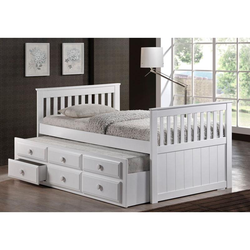 M7590-WH BONNIE- WHITE Twin Platform Bed w/ Trundle & Drawers (Fully