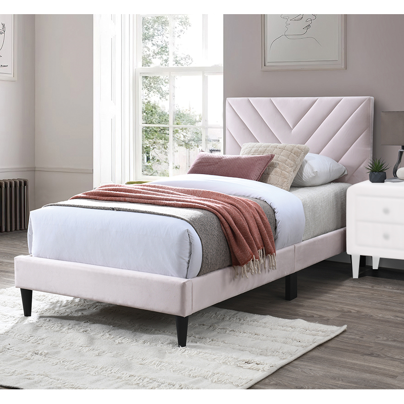 F9633T Twin Bed - Velvet Light Pink