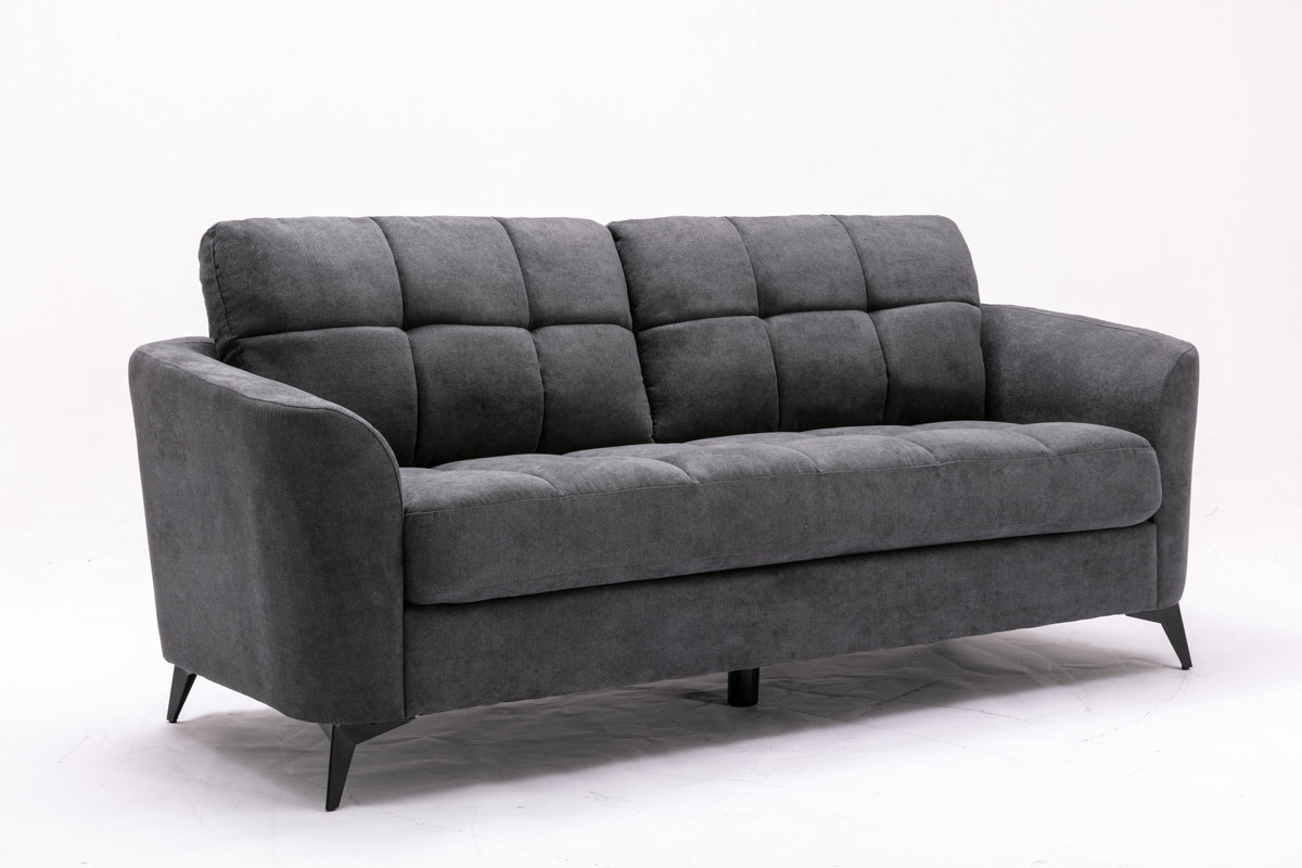 89727-PIEO GREY WOVEN VELVET FABRIC SOFA AND LOVESEAT