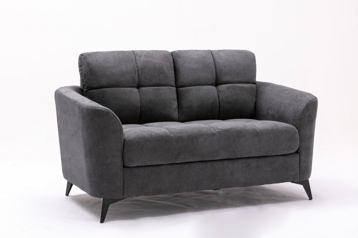 89727-PIEO GREY WOVEN VELVET FABRIC SOFA AND LOVESEAT