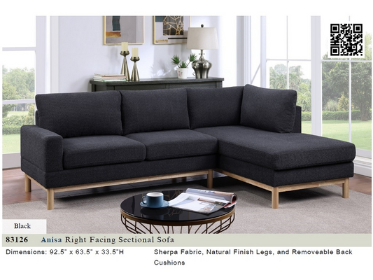 83126 Anisa Sherpa RSF Sectional black or white