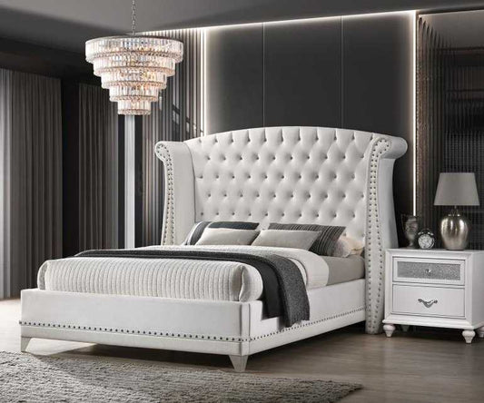 Barzini Upholstered  Wingback Bed White Queen or King (Mattress not included)