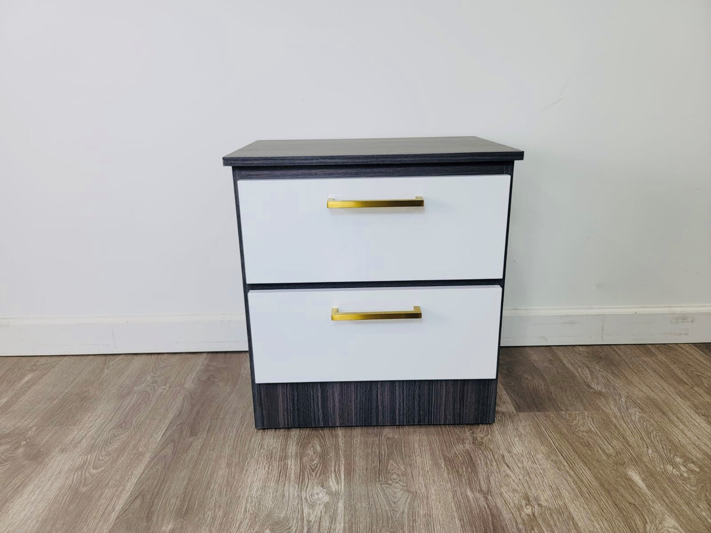 Nightstand Miami Charcoal + Glossy White Gold