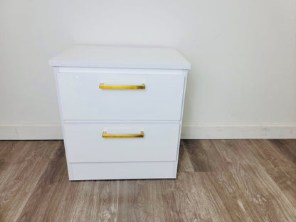 Nightstand White Glossy Gold